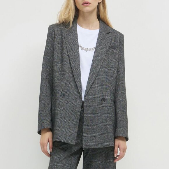 EUC Cuyana Wool Blend Glen Plaid Blazer Charcoal Small $398 - Picture 1 of 10